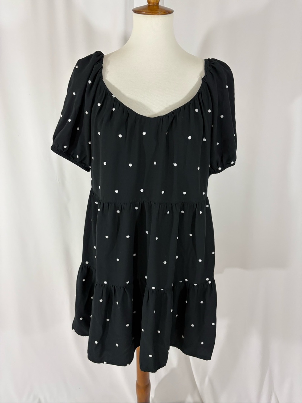 LOFT Black Mini Dress with White Polka Dots